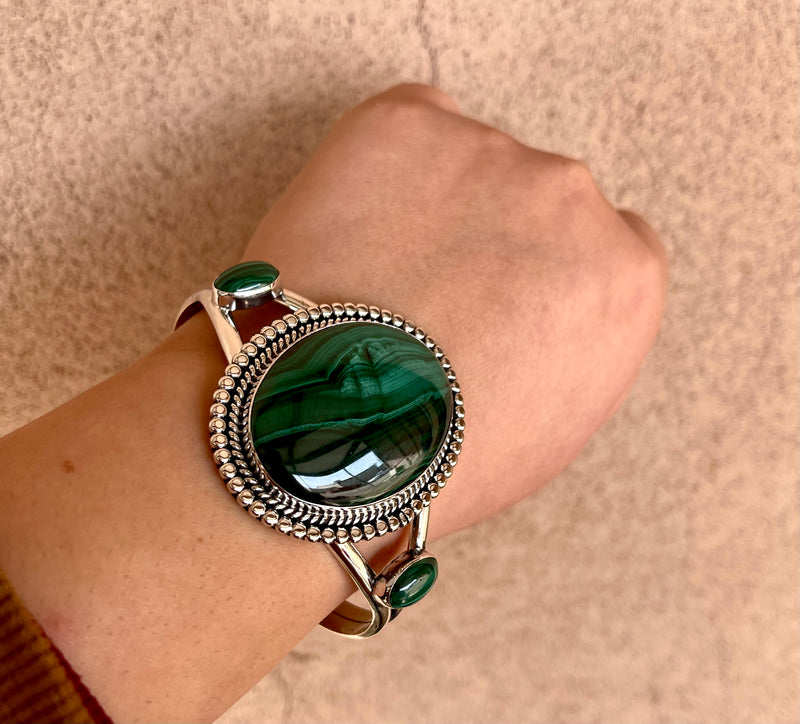 Three Stone Malachite Cuff from Rodgers Estate