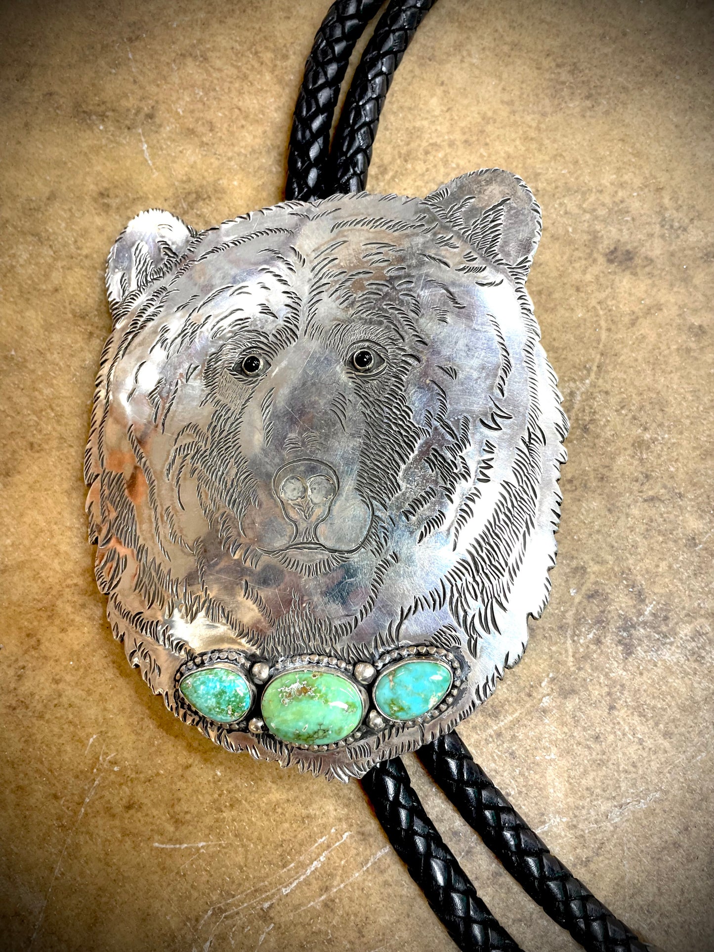 Green Turquoise Bear Bolo Tie