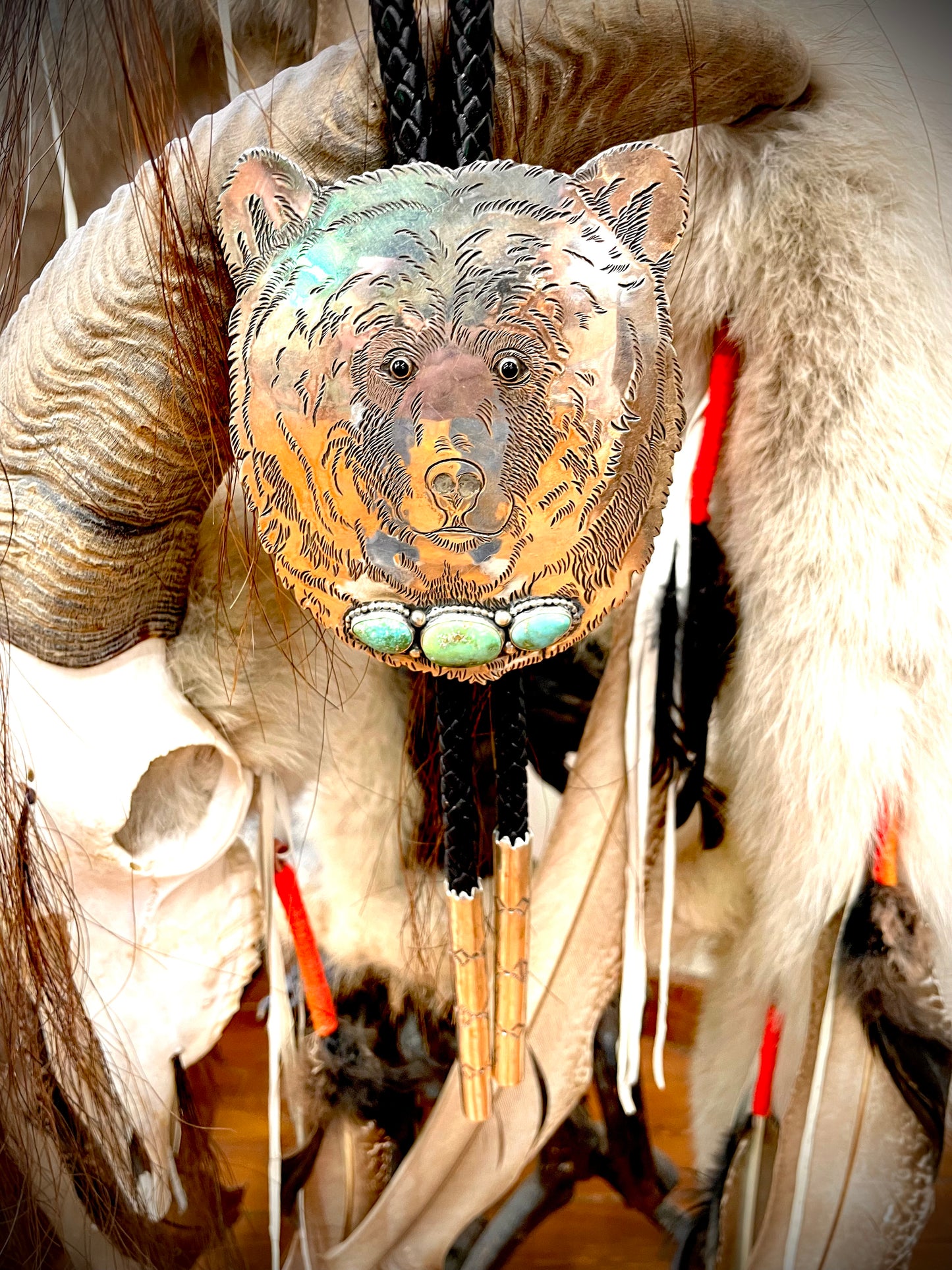 Green Turquoise Bear Bolo Tie