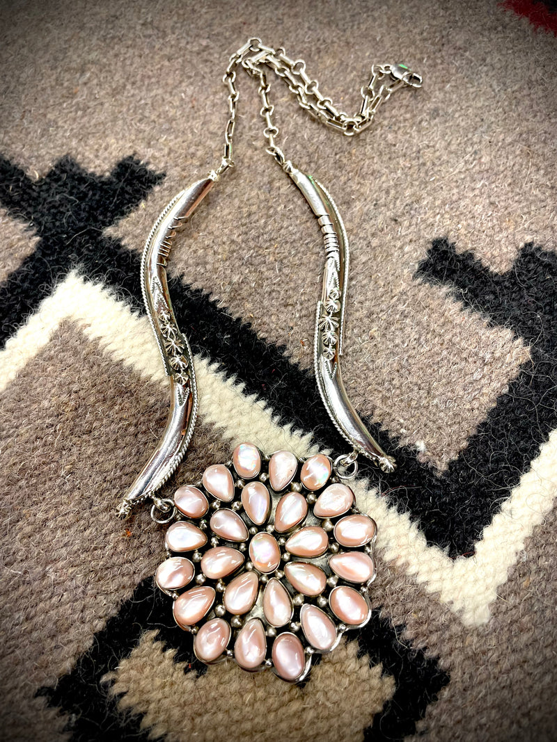 Chaco Canyon Pink Mussel Shell Cluster Necklace