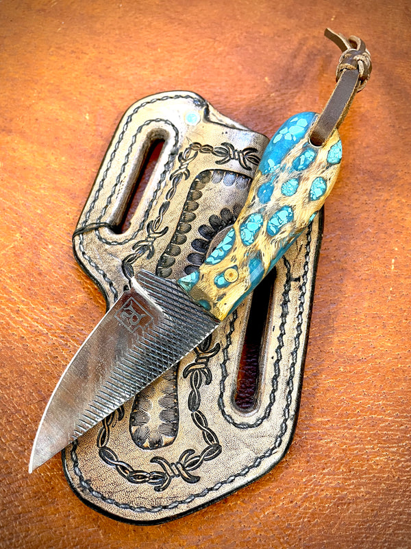 Utah Reed Custom Teal and Tan Knife w/ Sheath