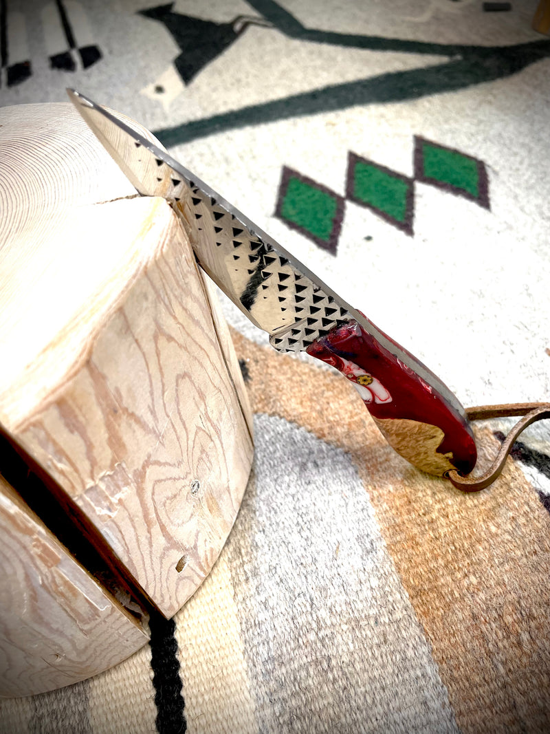 Utah Reed Custom Maroon and Tan Knife w/Sheath