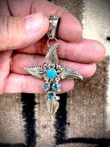 Leaf Cross Turquoise and Topaz Pendant