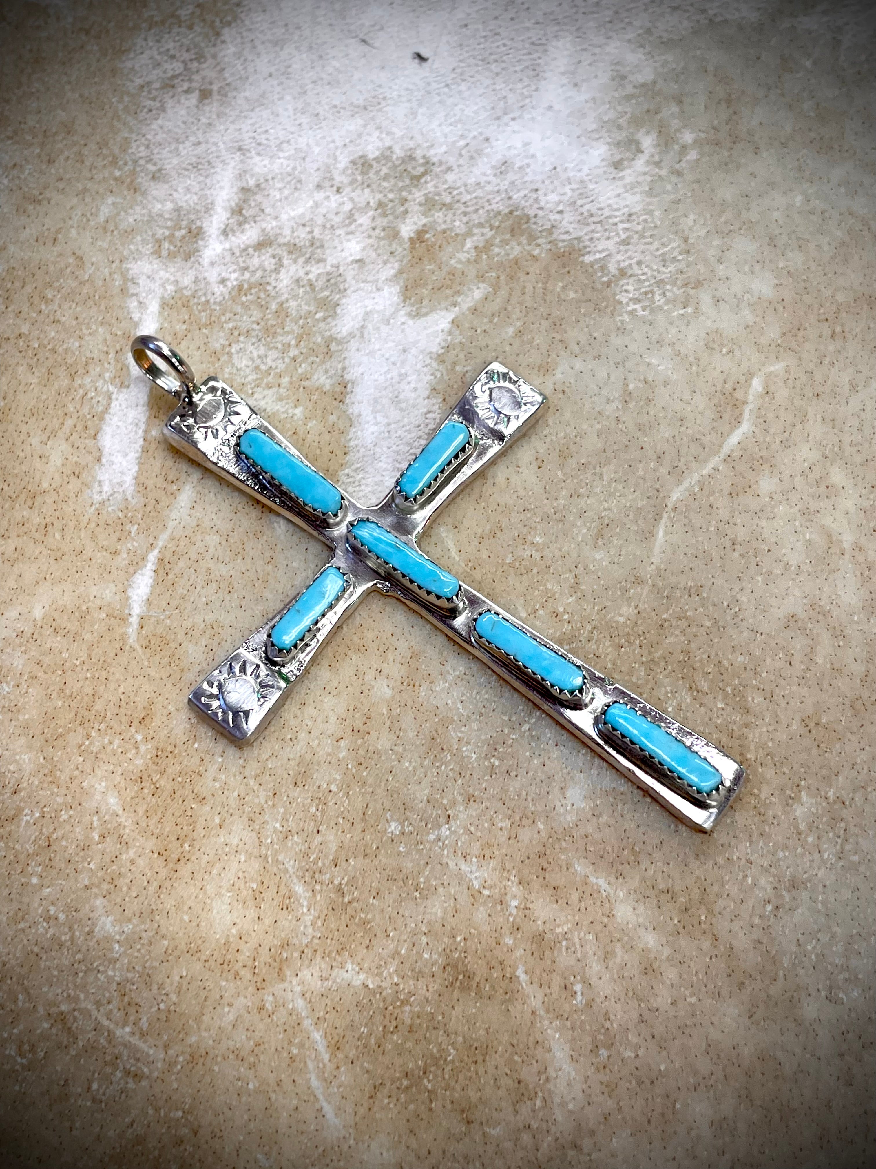 6 Stone Turquoise Cross Pendant