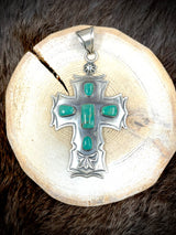 Large Green Turquoise Cross Pendant