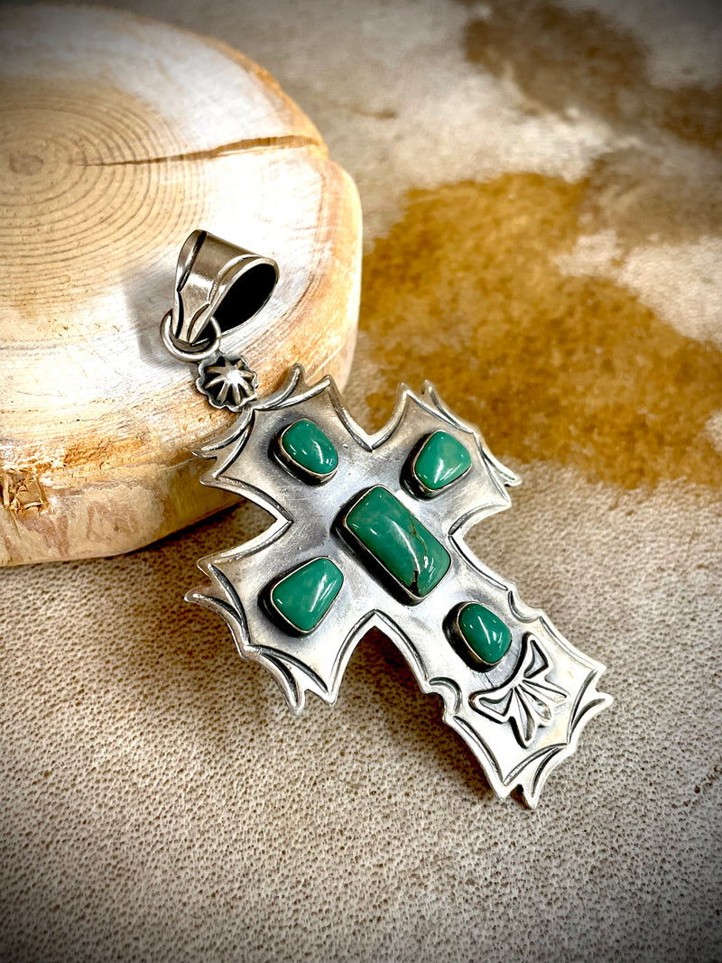 Large Green Turquoise Cross Pendant