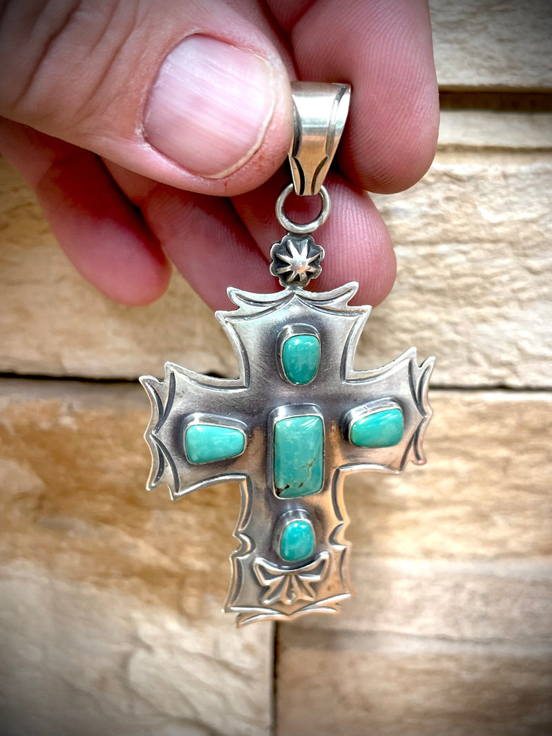 Large Green Turquoise Cross Pendant