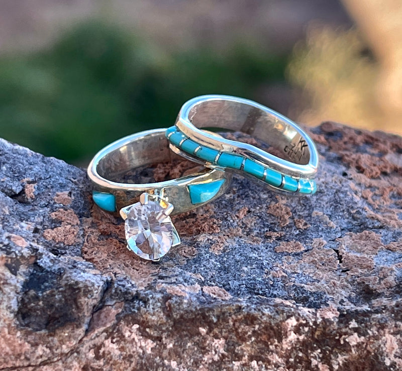 Kal Kallestewa Sleeping Beauty Turquoise and White Topaz Engagement Set