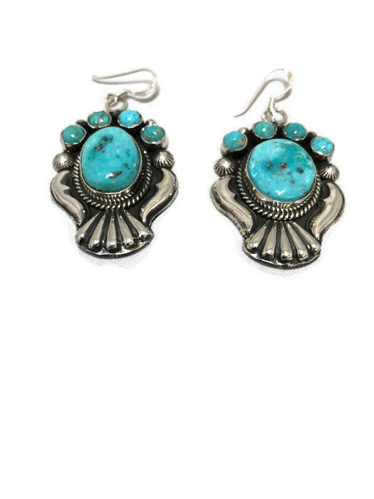Chaco Canyon Kingman Turquoise Squash Blossom Necklace with Earrings