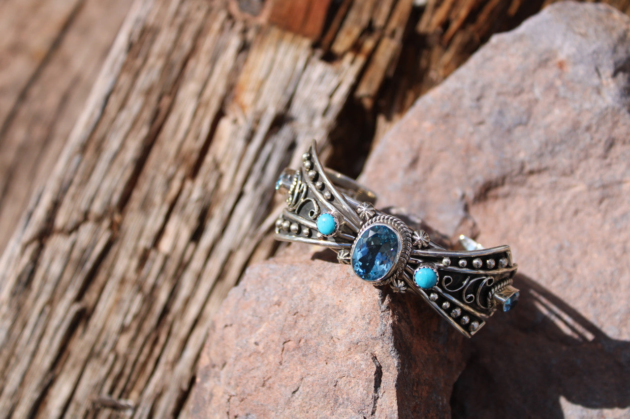 Swiss Blue Topaz and Sleeping Beauty Turquoise Cuff
