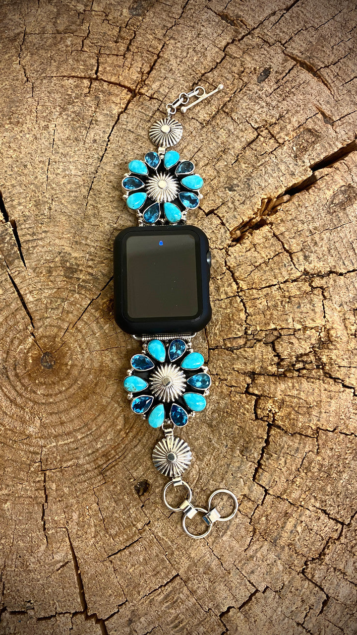 Chaco Canyon Concho Cluster Turquoise and Topaz Watch