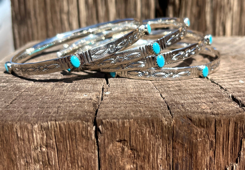 Stack Em' High Stamped Turquoise Bangles by Navajo Artist Mike Smith