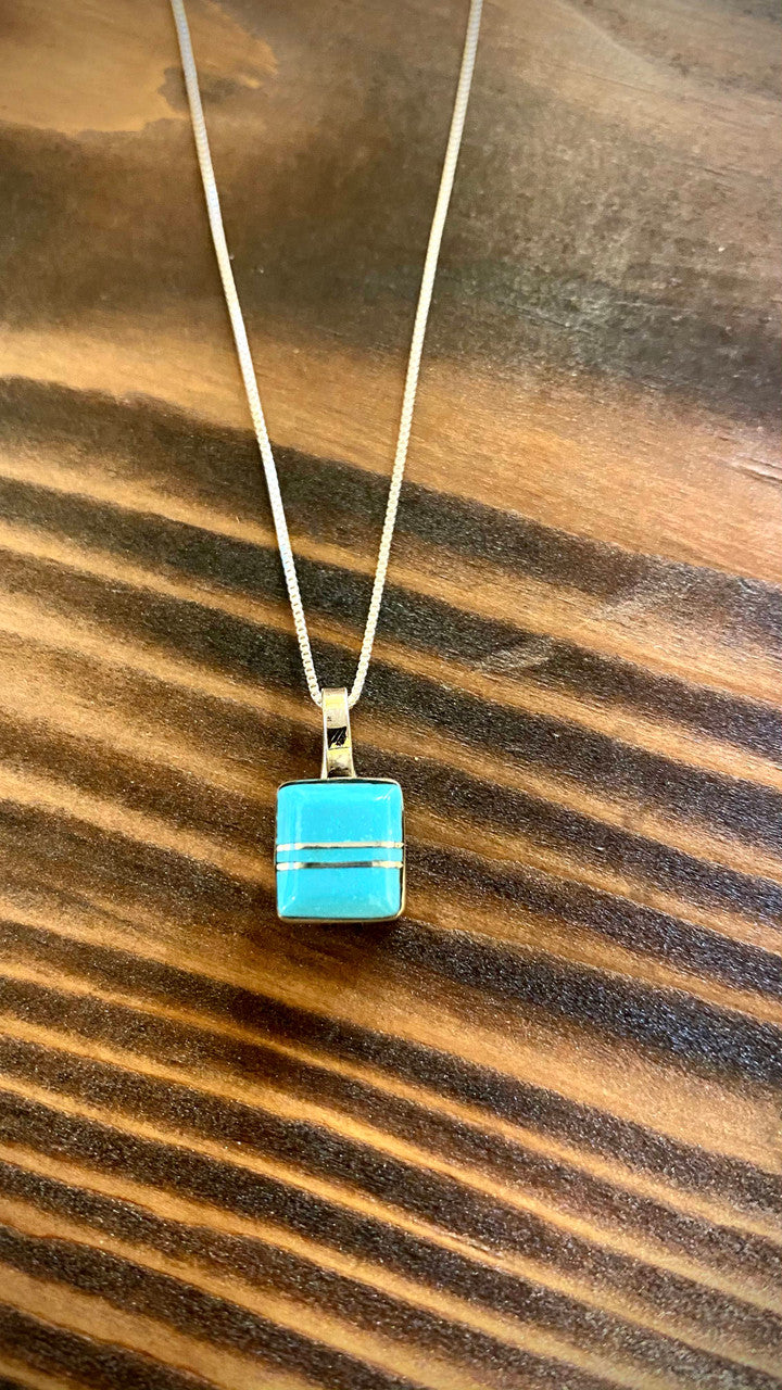 Zuni Inlaid Square Pendant w- Chain -Terrance Panteah-