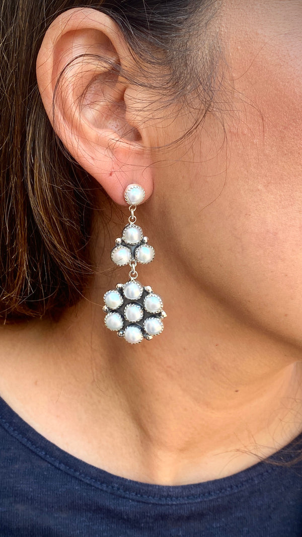 My! Oh! My! Round Shell Cluster Drop Earrings