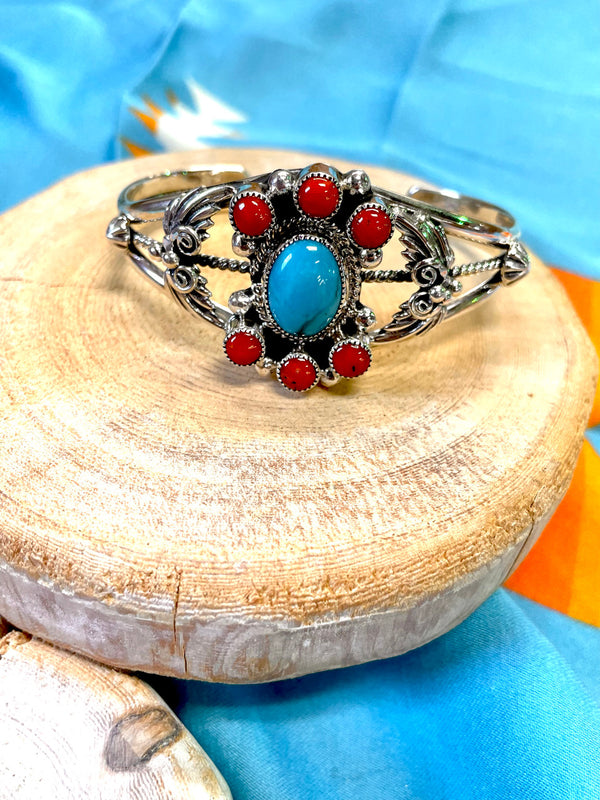 Dawn of Tomorrow Turquoise and Coral Cuff