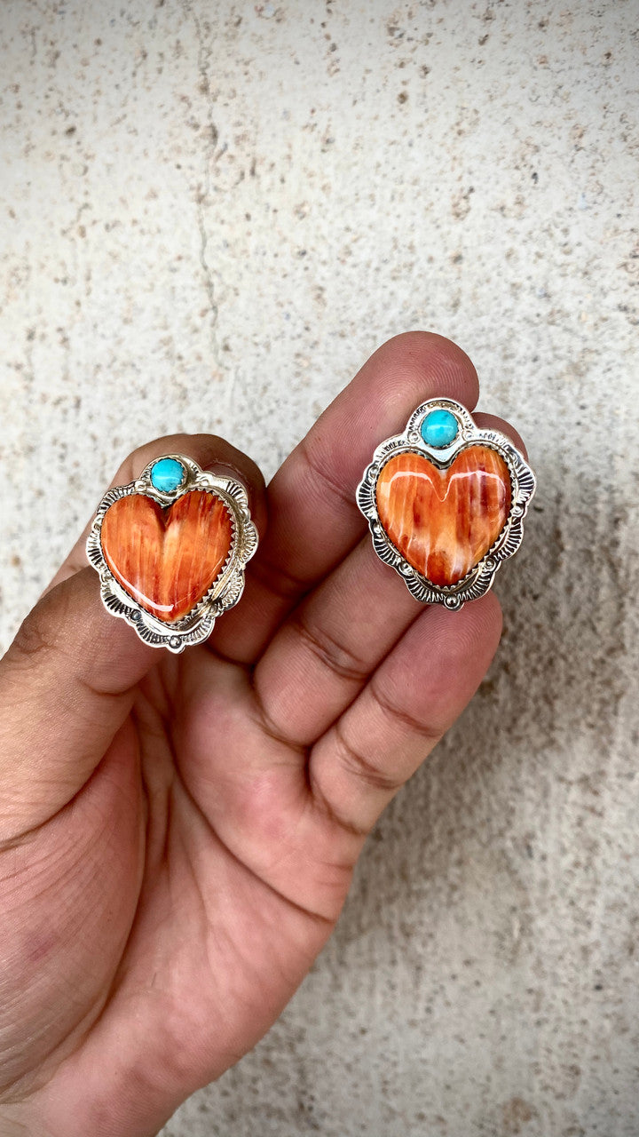 Multi Color Stamped Heart Earrings