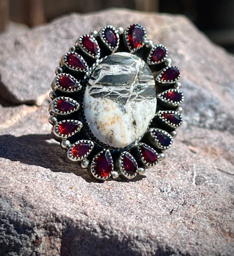 Garnet and White Buffalo Couture Cluster Ring