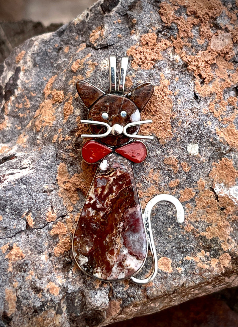 Meow Meow Kitty Cat Pendant - Wild Horse and Coral