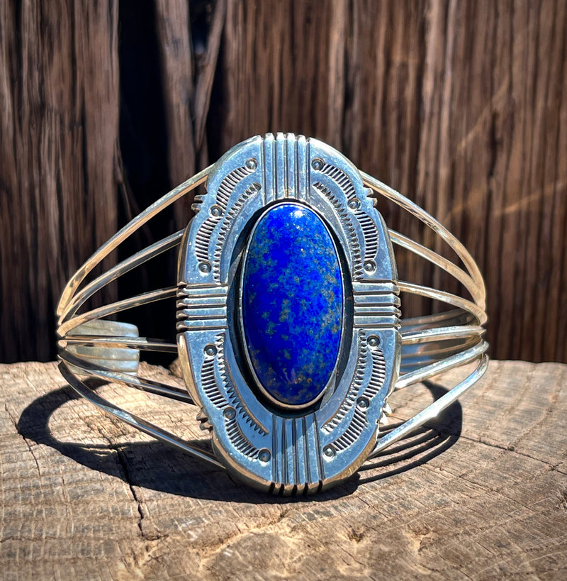 Lapis Stamped Vintage Cuff