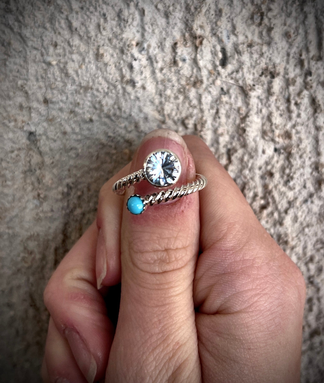 Sleeping Beauty and White Topaz Spin You Around, Around This Ring