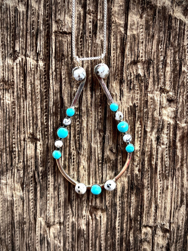 Turquoise and Howlite Silver Ring Holder Necklace