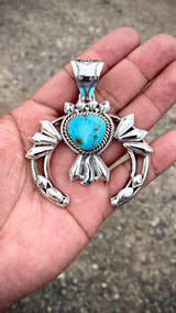 Hand Stamped Diamond Nevada Turquoise Pendant Navajo Artist Emerson Delgarito