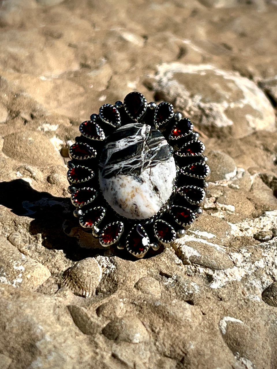 Garnet and White Buffalo Couture Cluster Ring