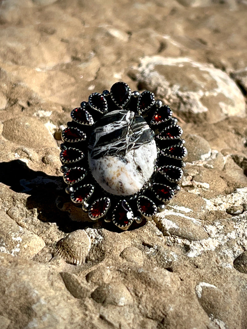 Garnet and White Buffalo Couture Cluster Ring