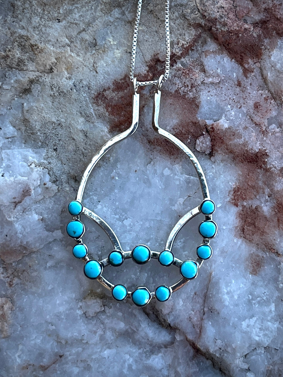 Silver Turquoise Cluster Ring Holder Necklace