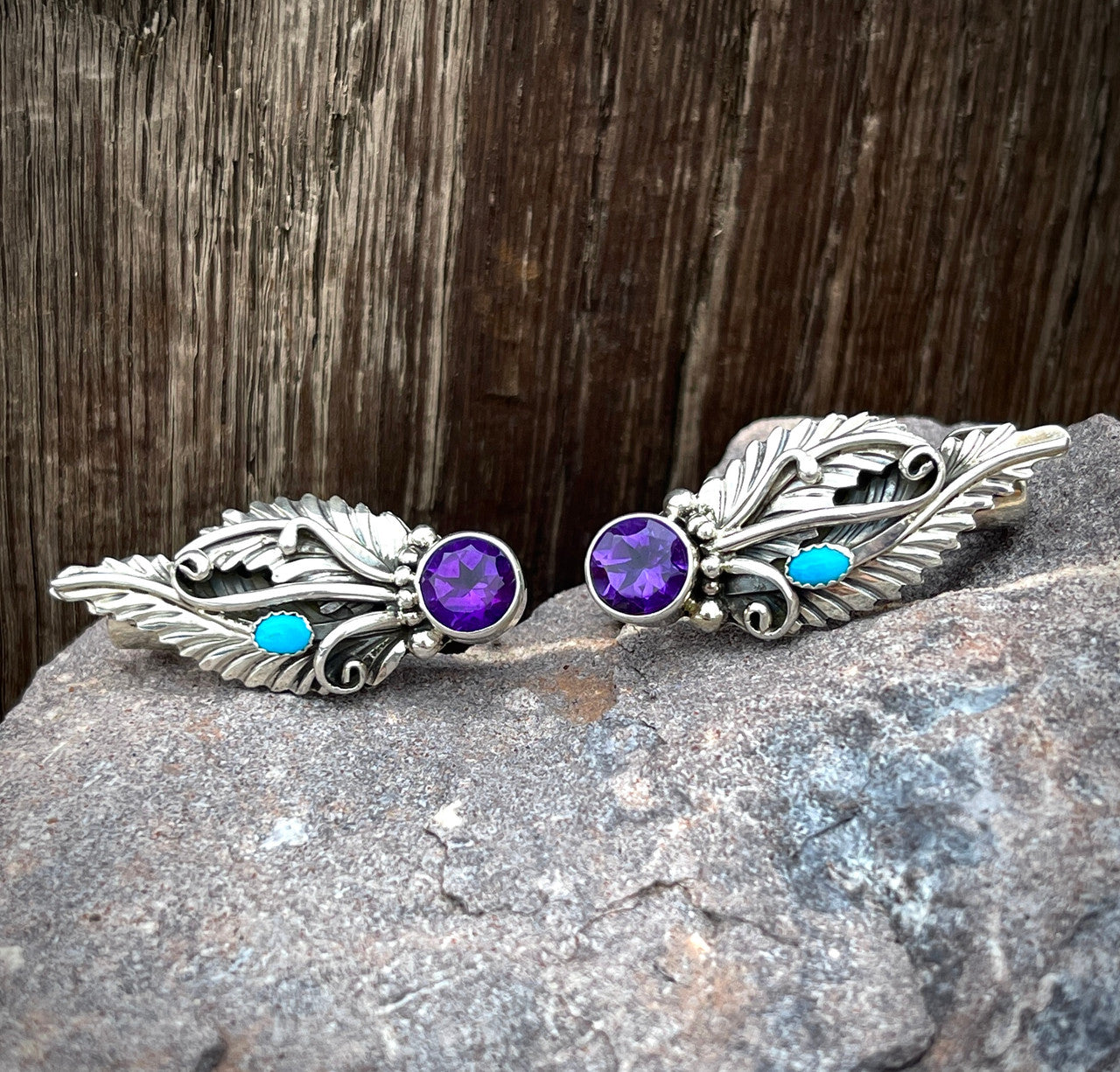 Gilbert Smith African Amethyst and Sleeping Beauty Ear Climber