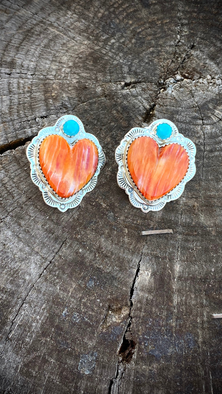 Multi Color Stamped Heart Earrings