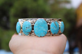 Chaco Canyon 5 Stone Kingman Turquoise Stamped Mens Cuff