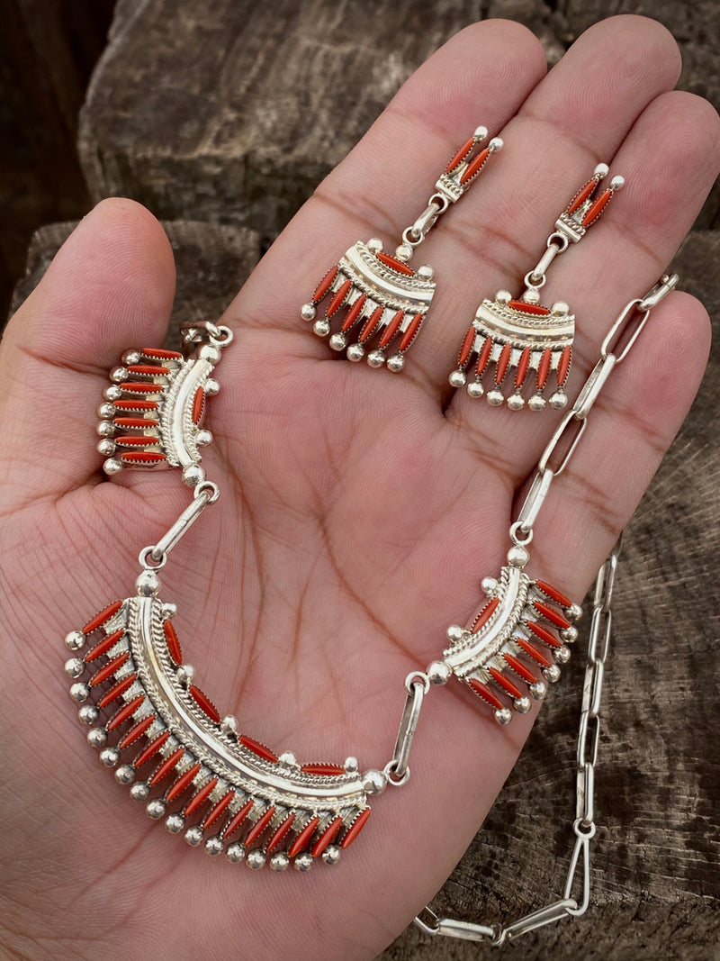 Zuni Artist Bryant Watsath Carol Needlpoint Necklace-Earring Set