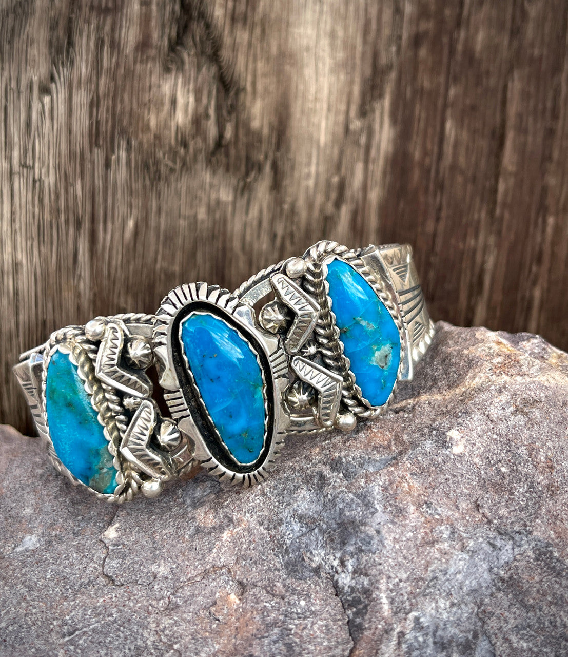 Emerson Delgarito Heavy Stamped Cuff Featuring Kingman Turquoise