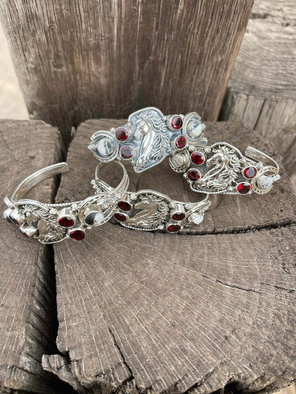 White Buffalo and Garnet Horse Cuff