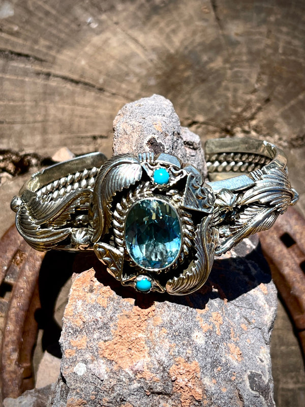 Emerson Delgarito Blue Topaz Sleeping Beauty Leaf Cuff