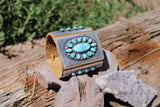Chaco Canyon Sterling Silver Beige Leather Kingman blue turquoise Bow Guard