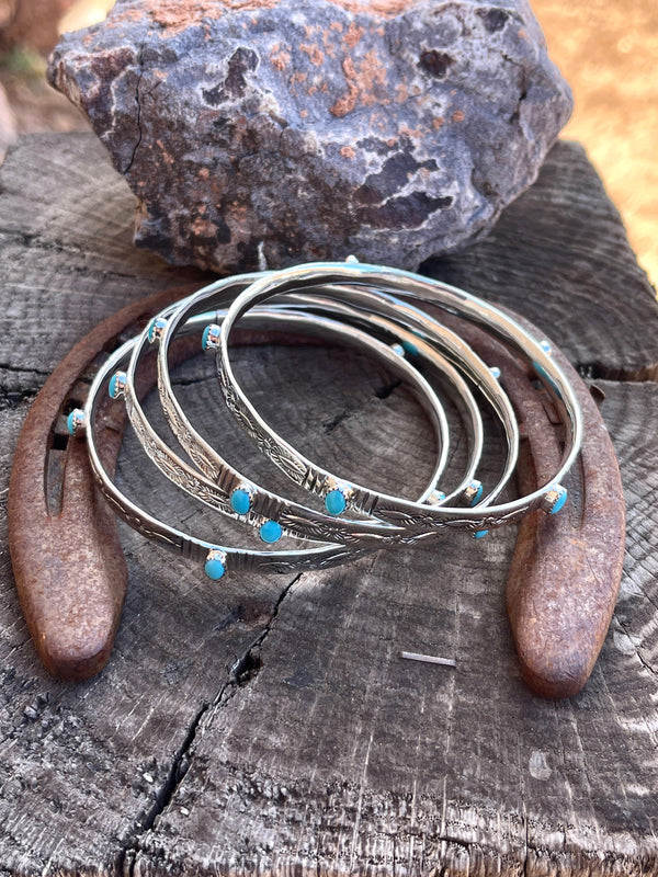 Stack Em' High Stamped Turquoise Bangles by Navajo Artist Mike Smith