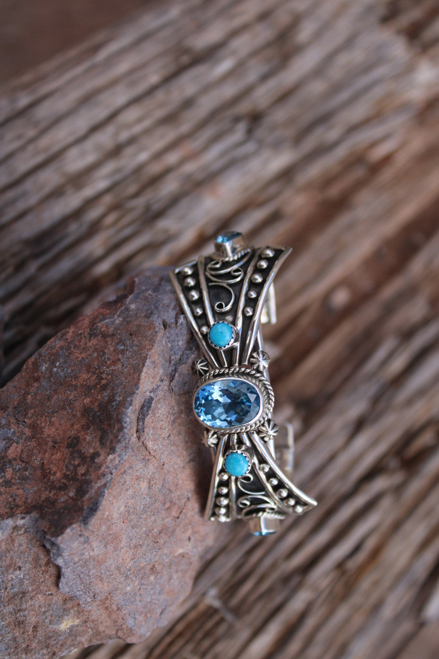 Swiss Blue Topaz and Sleeping Beauty Turquoise Cuff
