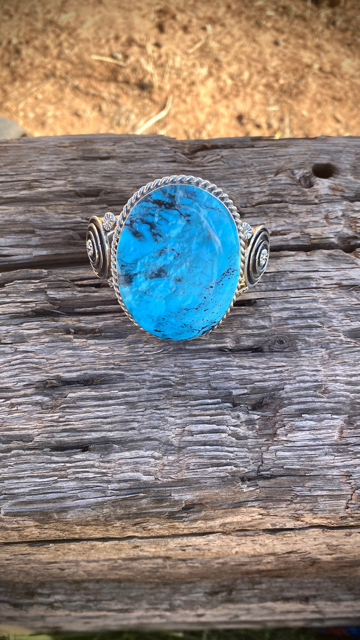 Double Swirl Oval Kingman Turquoise Cuff