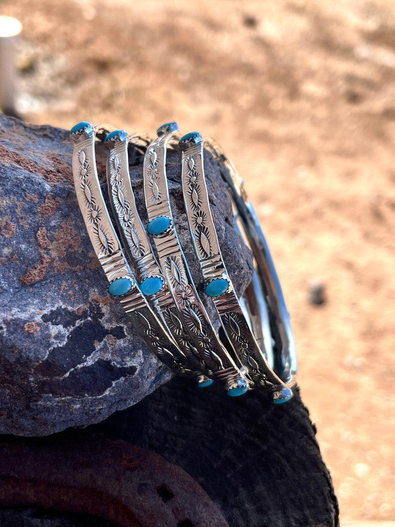 Stack Em' High Stamped Turquoise Bangles by Navajo Artist Mike Smith