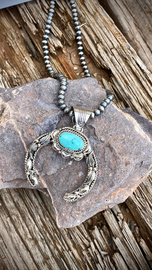 Hand Stamped Silver Nevada Turquoise Pendant Navajo Artist Emerson Delgarito