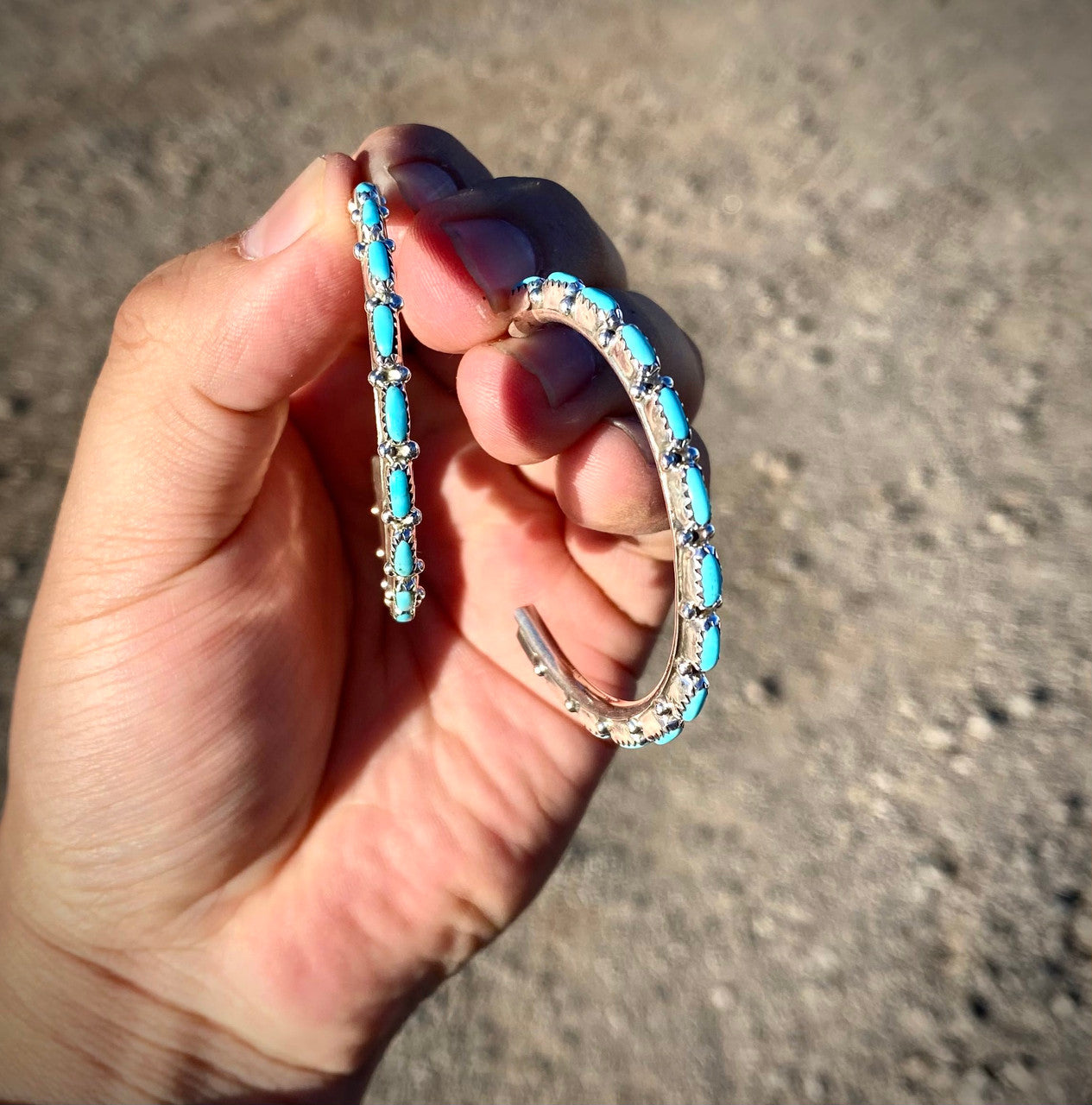 Chaco Canyon 3 5-8" Zuni Hoop Earrings Artist Murray Hannaweeka
