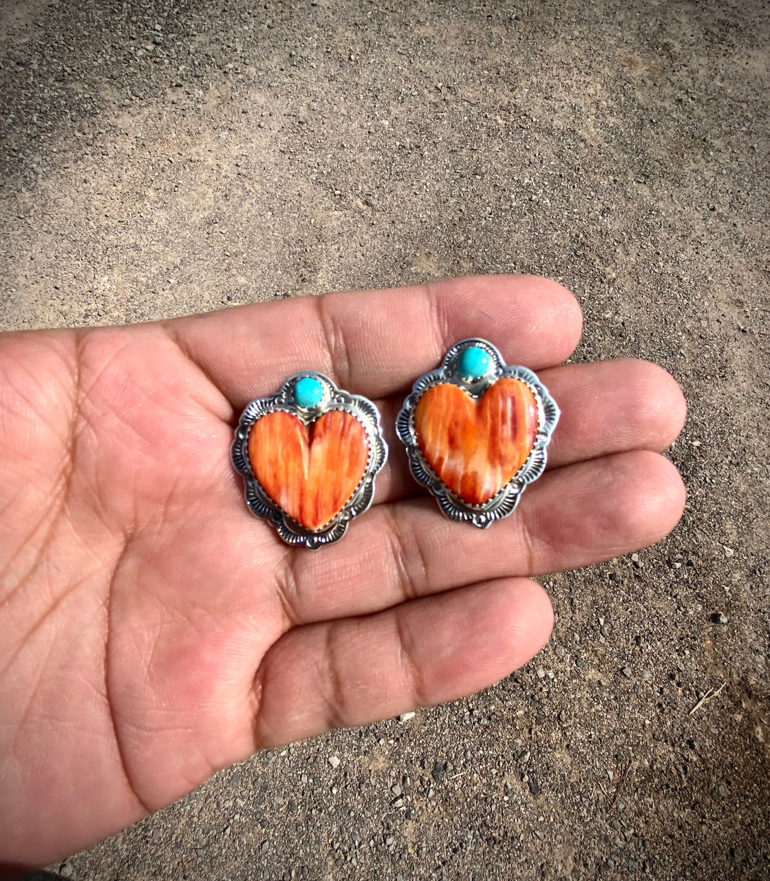 Multi Color Stamped Heart Earrings