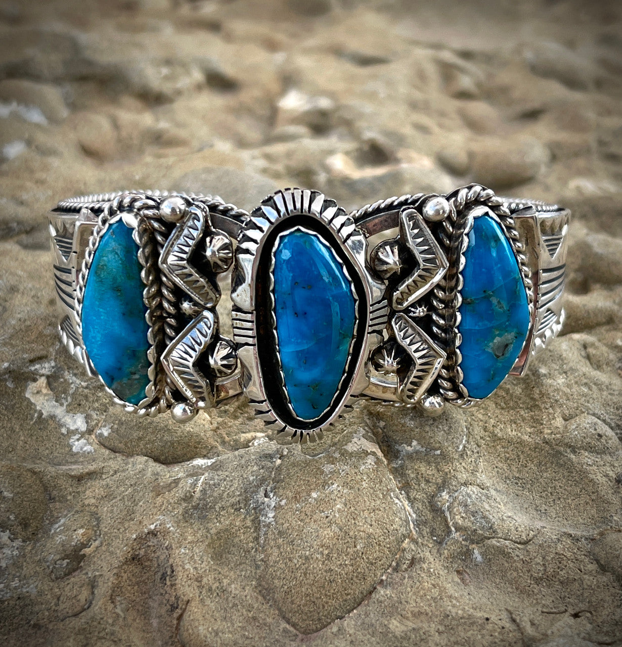 Emerson Delgarito Heavy Stamped Cuff Featuring Kingman Turquoise