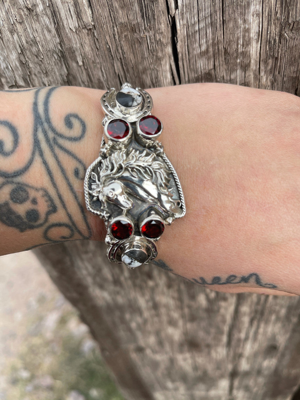 White Buffalo and Garnet Horse Cuff