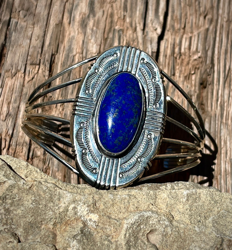 Lapis Stamped Vintage Cuff