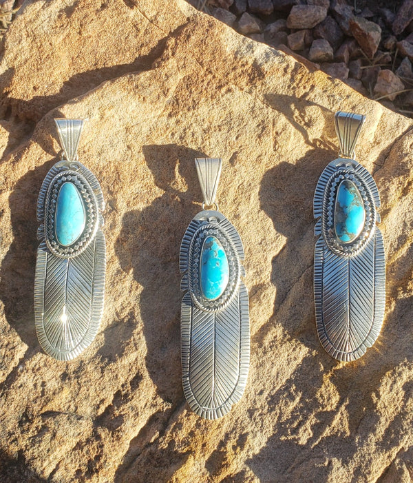 Chaco Canyon Feather Turquoise Pendant
