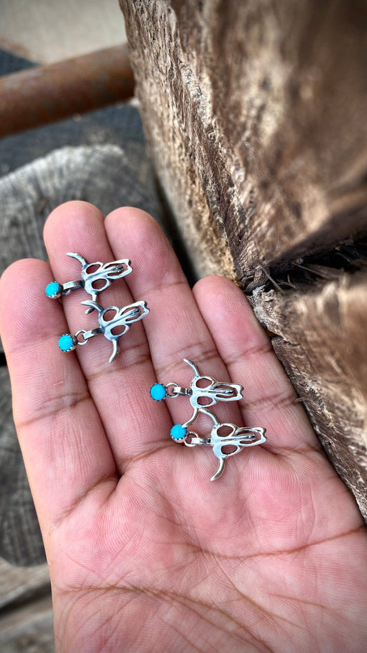 Holy Cow!!! Skull Sleeping Beauty Turquoise Drop Earrings!! (High Shined or Old Style)