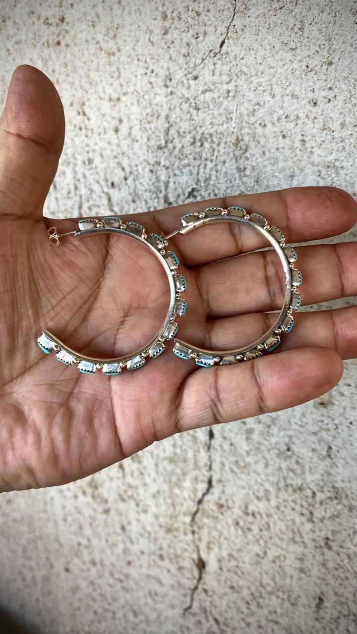 Chaco Canyon 3 5-8" Zuni Hoop Earrings Artist Murray Hannaweeka